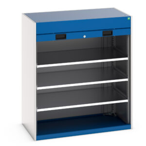 Industrial Storage Cabinet with Roller Shutter Door - Cubio Cupboard with Roller Shutter Door, 3X Shelves. WxDxH: 1050X650X1200mm Ral 7035/5010 _SKU-40201009.11V