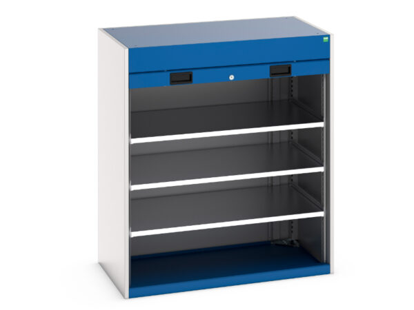 Industrial Storage Cabinet with Roller Shutter Door - Cubio Cupboard with Roller Shutter Door, 3X Shelves. WxDxH: 1050X650X1200mm Ral 7035/5010 _SKU-40201009.11V