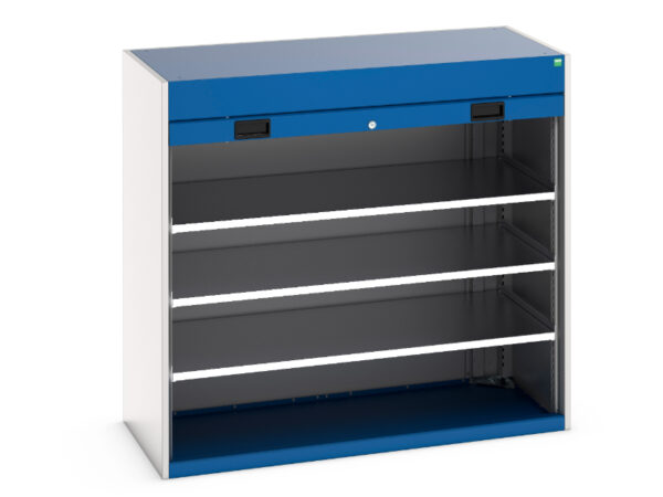 Roller Shutter Metal Cupboard - Cubio Cupboard with Roller Shutter Door, 3X Shelves. WxDxH: 1300X650X1200mm Ral 7035/5010 _SKU-40201012.11V