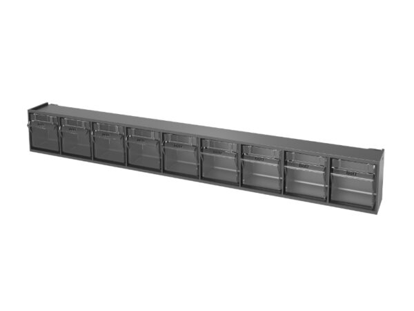 Tilt Storage Bins - Tilt Box 9 Compartments with Perfo Holding Brackets. WxDxH: 600X68X78mm Plastic Ral 7016 _SKU-02513016.19