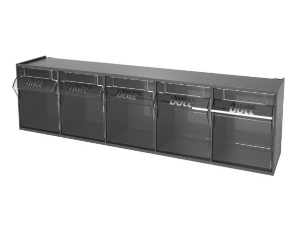 Plastic Tilt Out Storage Bins - Tilt Box 5 Compartments with Perfo Holding Brackets. WxDxH: 600X142X168mm Plastic Ral 7016 _SKU-02513018.19