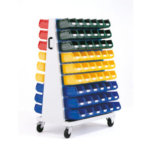 Mobile Parts Bin Rack - Perfo 6 Panel Trolley with 6 Louvre Panels And 108 Piece Bin Kit. WxDxH: 1000X650X1600mm Ral 7035/5010 _SKU-14026017.11