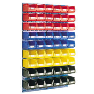 Storage Bin Wall Rack - Louvre Panel And Bin Kit 2X Vertical 1. 5M Panels with 54 Bins. Wxh: 914X1486mm In 4 Colours _SKU-14030016.11