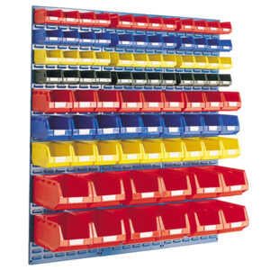 Small Parts Storage Boxes Wall Rack - Louvre Panel And Bin Kit 3X Vertical 1. 5M Panels with 87 Bins. Wxh: 1371X1486mm In 4 Colours _SKU-14030017.11