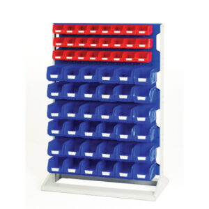 Parts Storage Bin Rack - Louvre Panel Rack Double Sided And Bin Kit with 8 Panels, 48X Red 72X Blue Bins. WxDxH: 1000X550X1450mm Ral 7035/5010 _SKU-16917223.11V
