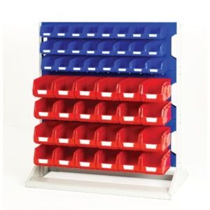 Parts Bin Storage Rack - Louvre Panel Rack Double Sided And Bin Kit with 6 Panels, 48X Red 48X Blue Bins. WxDxH: 1000X550X1125mm Ral 7035/5010 _SKU-16917227.11V