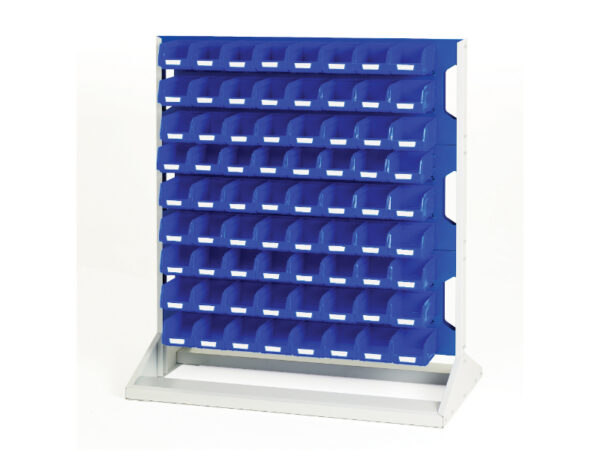 Bott Louvre Panel And Bins - Louvre Panel Rack Single Sided And Bin Kit with 3 Panels, 72X Blue Bins. WxDxH: 1000X550X1125mm Ral 7035/5010 _SKU-16917322.11V
