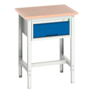 Workstand with Cabinet - Verso Adj. Height Workstand with 1 Drawer Cabinet And Multiplex Top. WxDxH: 700X600X780-930mm Ral 7035/5010 _SKU-16921600.11