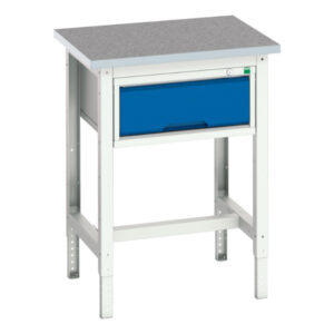 Pedestal Workbench - Verso Adj. Height Workstand with 1 Drawer Cabinet And Lino Top. WxDxH: 700X600X780-930mm Ral 7035/5010 _SKU-16921601.11