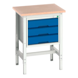 Small Workbench with Storage - Verso Adj. Height Workstand with 3 Drawer Cabinet And Multiplex Top. WxDxH: 700X600X780-930mm Ral 7035/5010 _SKU-16921602.11