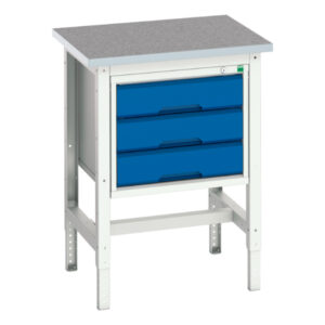 Pedestal Stand Workbench - Verso Adj. Height Workstand with 3 Drawer Cabinet And Lino Top. WxDxH: 700X600X780-930mm Ral 7035/5010 _SKU-16921603.11