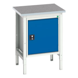 Mini Tabletop Workbench - Verso Adj. Height Workstand with Cupboard And Lino Top. WxDxH: 700X600X780-930mm Ral 7035/5010 _SKU-16921615.11