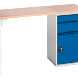Verso Pedestal Bench with 2 Drawers - Cbd 525W Cab And Mpx Top. WxDxH: 1500X600X930mm Ral 7035/5010 _SKU-16921902.11