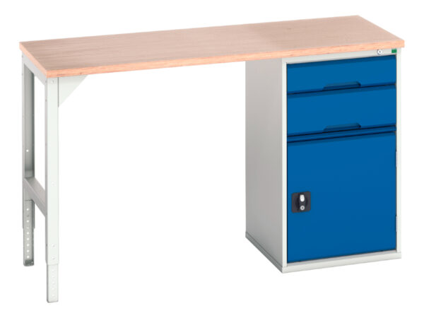 Verso Pedestal Bench with 2 Drawers - Cbd 525W Cab And Mpx Top. WxDxH: 1500X600X930mm Ral 7035/5010 _SKU-16921902.11