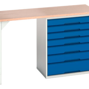 Workbench with Storage Drawers - Verso Pedestal Bench with 7 Drawer 800W Cab And Mpx Worktop. WxDxH: 1500X600X930mm Ral 7035/5010 _SKU-16921904.11
