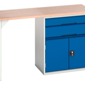 Steel Workbench with Drawers And Cupboard - Verso Pedestal Bench with 2 Drawers/Cbd 800W Cab And Mpx Top. WxDxH: 1500X600X930mm Ral 7035/5010 _SKU-16921905.11
