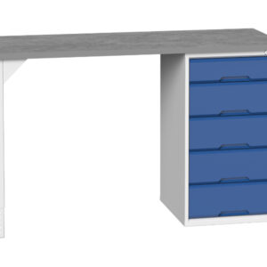 Workshop Workbench with 5 Drawers - Verso Pedestal Bench with 5 Drawer 525W Cab And Lino Worktop. WxDxH: 1500X600X930mm Ral 7035/5010 _SKU-16921910.11