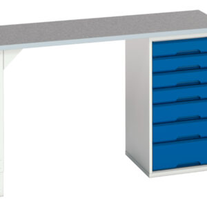 Workbench Drawers Steel - Verso Pedestal Bench with 7 Drawer 525W Cab And Lino Worktop. WxDxH: 1500X600X930mm Ral 7035/5010 _SKU-16921911.11