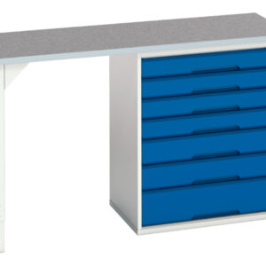1500mm Workbench with Drawers - Verso Pedestal Bench with 7 Drawer 800W Cab And Lino Worktop. WxDxH: 1500X600X930mm Ral 7035/5010 _SKU-16921914.11