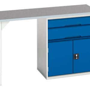 Workbench with Cabinet - Verso Pedestal Bench with 2 Drawers/Cbd 800W Cab And Lino Top. WxDxH: 1500X600X930mm Ral 7035/5010 _SKU-16921915.11