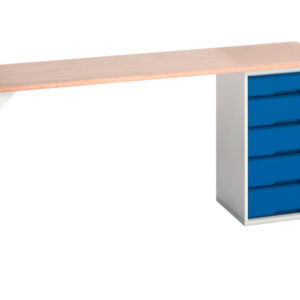 Workbench with Cupboard - Verso Pedestal Bench with 5 Drawer 525W Cab And Mpx Worktop. WxDxH: 2000X600X930mm Ral 7035/5010 _SKU-16921950.11