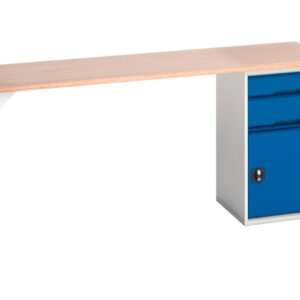 Pedestal Workbench with 2 Drawers - Verso Pedestal Bench with 2 Drawers/Cbd 525W Cab And Mpx Top. WxDxH: 2000X600X930mm Ral 7035/5010 _SKU-16921952.11