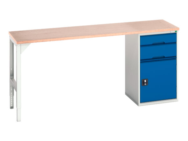 Pedestal Workbench with 2 Drawers - Verso Pedestal Bench with 2 Drawers/Cbd 525W Cab And Mpx Top. WxDxH: 2000X600X930mm Ral 7035/5010 _SKU-16921952.11