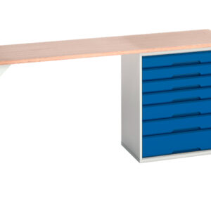 Workshop Bench with Drawers - Verso Pedestal Bench with 7 Drawer 800W Cab And Mpx Worktop. WxDxH: 2000X600X930mm Ral 7035/5010 _SKU-16921954.11