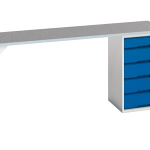 Workbench Drawers Metal - Verso Pedestal Bench with 5 Drawer 525W Cab And Lino Worktop. WxDxH: 2000X600X930mm Ral 7035/5010 _SKU-16921960.11