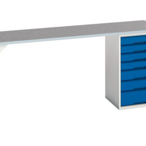 2000mm Workbench with Drawers - Verso Pedestal Bench with 7 Drawer 525W Cab And Lino Worktop. WxDxH: 2000X600X930mm Ral 7035/5010 _SKU-16921961.11