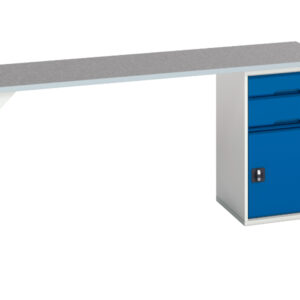 2 Drawer Workbench - Verso Pedestal Bench with 2 Drawers/Cbd 525W Cab And Lino Top. WxDxH: 2000X600X930mm Ral 7035/5010 _SKU-16921962.11