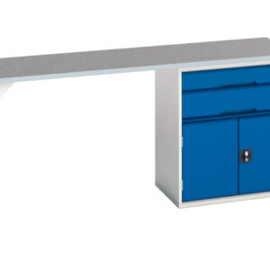 Workbench with Drawers - Verso Pedestal Bench with 2 Drawers/Cbd 800W Cab And Lino Top. WxDxH: 2000X600X930mm Ral 7035/5010 _SKU-16921965.11
