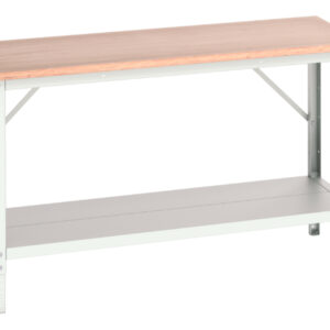 Metal Workbench with Adjustable Legs - with Full Depth Base Shelf And Mpx Top. WxDxH: 1500X600X780-930mm Ral 7035 _SKU-16922002.16