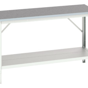 Metal Fabrication Workbench - Adjustable Height Framework Bench with Full Depth Base Shelf And Lino Top. WxDxH: 1500X600X780-930mm Ral 7035 _SKU-16922003.16