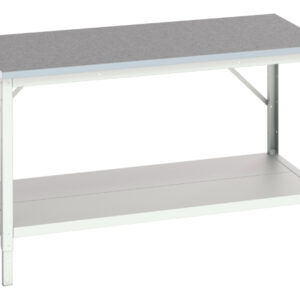 Workbench with Full Depth Shelf - Verso Adj. Height Framework Bench with Full Depth Base Shelf And Lino Top. WxDxH: 1500X800X780-930mm Ral 7035 _SKU-16922023.16