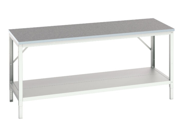 Verso Adj. Height Framework Bench with Full Depth Base Shelf And Lino Top. WxDxH: 2000X800X780-930mm Ral 7035 _SKU-16922027.16