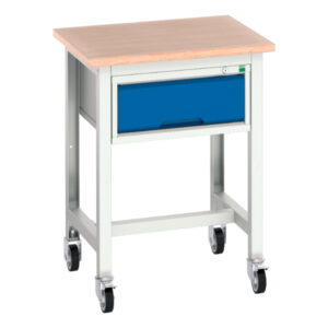 Verso Mobile Workbench - Verso Mobile Workstand with 1 Drawer Cabinet And Multiplex Top. WxDxH: 700X600X930mm Ral 7035/5010 _SKU-16922200.11