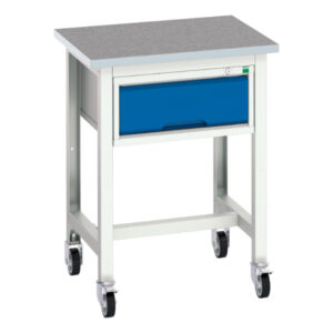Verso Mobile Workbench with Single Drawer - Verso Mobile Workstand with 1 Drawer Cabinet And Lino Top. WxDxH: 700X600X930mm Ral 7035/5010 _SKU-16922201.11