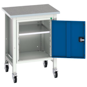 Mobile Workstand with Cupboard - Verso with Cupboard And Lino Top. WxDxH: 700X600X930mm Ral 7035/5010 _SKU-16922203.11