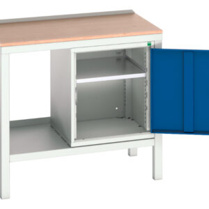 Work Bench with Cupboard - Verso Welded Bench with Cupboard And Mpx Top. WxDxH: 1000X600X930mm Ral 7035/5010 _SKU-16922603.11