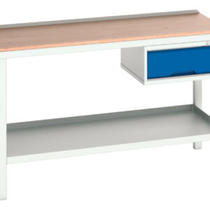 Plywood Top Workbench - Verso Welded Bench with 1 Drawer Cab And Mpx Top. WxDxH: 1500X600X930mm Ral 7035/5010 _SKU-16922605.11