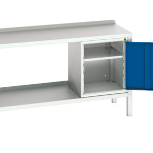 Workbench with Metal Top - Verso Welded Bench with Cupboard And Steel Top. WxDxH: 1500X600X910mm Ral 7035/5010 _SKU-16922606.11