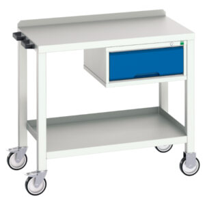 Mobile Workbench with Steel Worktop - Verso Bench with 1 Drawer Cab And Steel Top. WxDxH: 1000X600X910mm Ral 7035/5010 _SKU-16922800.11