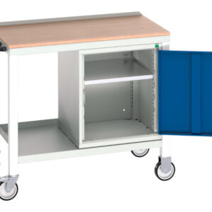 Portable Steel Worktop Workbench - Verso Mobile Welded Bench with Cupboard And Mpx Top. WxDxH: 1000X600X930mm Ral 7035/5010 _SKU-16922803.11