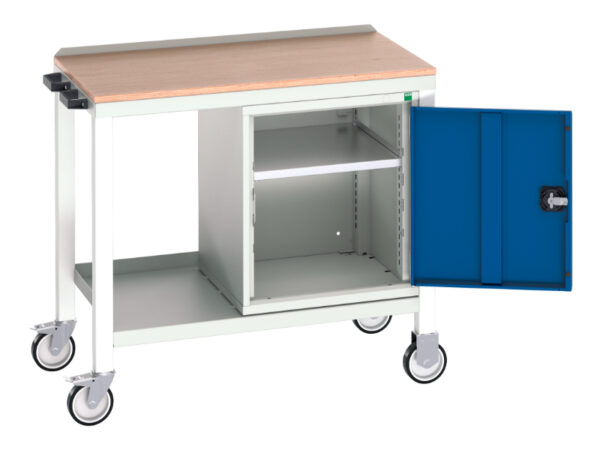 Portable Steel Worktop Workbench - Verso Mobile Welded Bench with Cupboard And Mpx Top. WxDxH: 1000X600X930mm Ral 7035/5010 _SKU-16922803.11