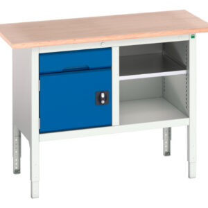 Heavy Duty Workshop Bench with Storage - with 1 Drawer-Cbd / Mid Shelf. WxDxH: 1250X600X830-930mm Ral 7035/5010 _SKU-16923000.11