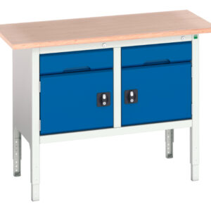 Garage Storage Workshop Bench - Verso Adj. Height Storage Bench (Mpx) with 1 Drawer-Cbd / 1 Drawer-Cbd. WxDxH: 1250X600X830-930mm Ral 7035/5010 _SKU-16923001.11
