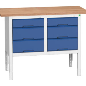 Adjustable Height Workbench - Verso Adj. Height Storage Bench (Mpx) with 3 Drawer Cab / 3 Drawer Cab. WxDxH: 1250X600X830-930mm Ral 7035/5010 _SKU-16923004.11