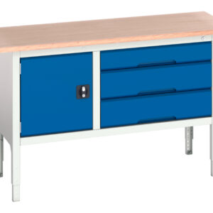 1500mm Workbench Metal - Verso Adj. Height Storage Bench (Mpx) with Cupboard / 3 Drawer Cab. WxDxH: 1500X600X830-930mm Ral 7035/5010 _SKU-16923014.11