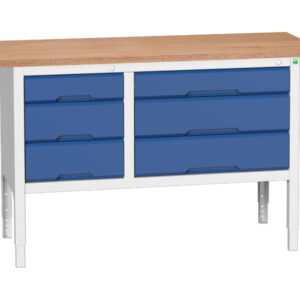 Height Adjustable Workbench - Verso Adj. Height Storage Bench (Mpx) with 3 Drawer Cab / 3 Drawer Cab. WxDxH: 1500X600X830-930mm Ral 7035/5010 _SKU-16923015.11